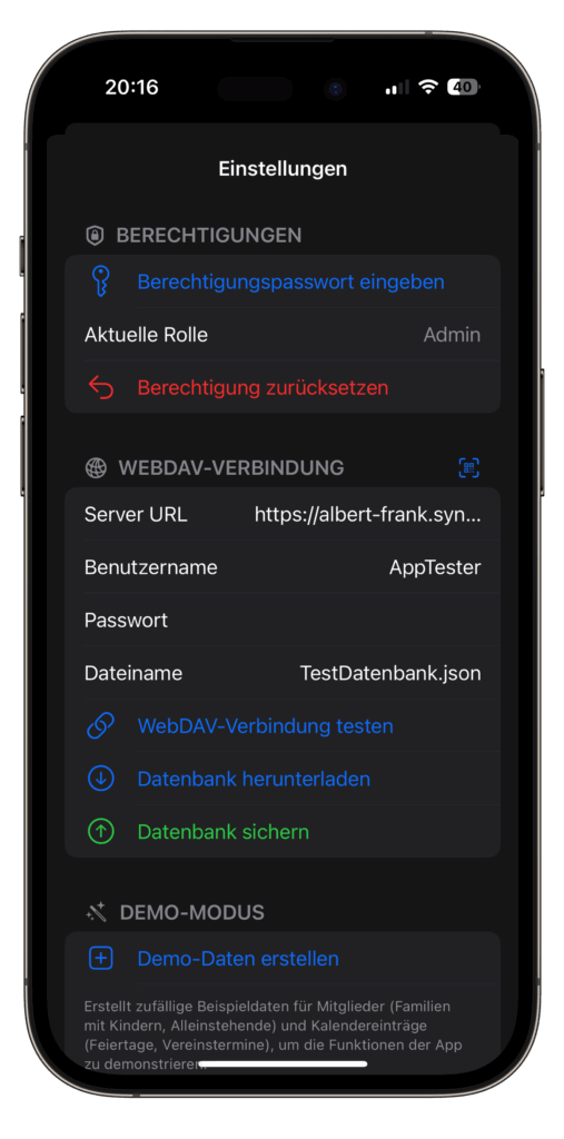 Datenverwaltung Screenshot